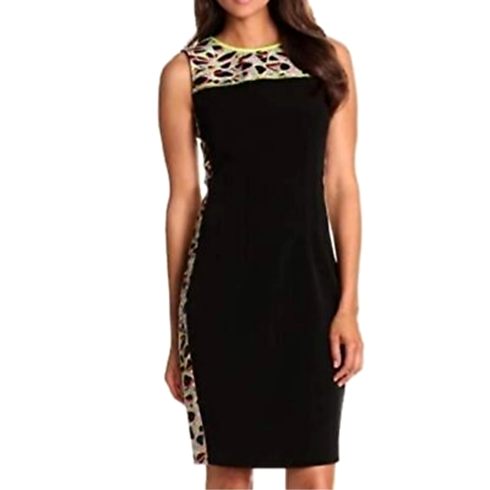 Elie Tahari Emory Black Neon Geometric Abstract Print Sleeveless Dress